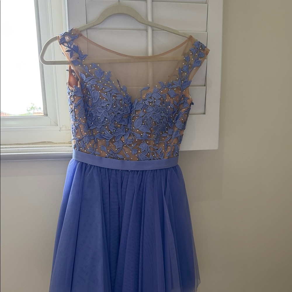 Sherri Hill Blue Floral Mini Dress